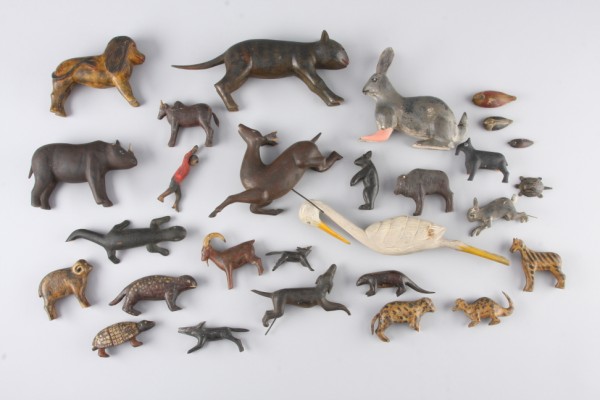 Appraisal: Twenty-eight wood carved and painted animals Some possibly for Noah's