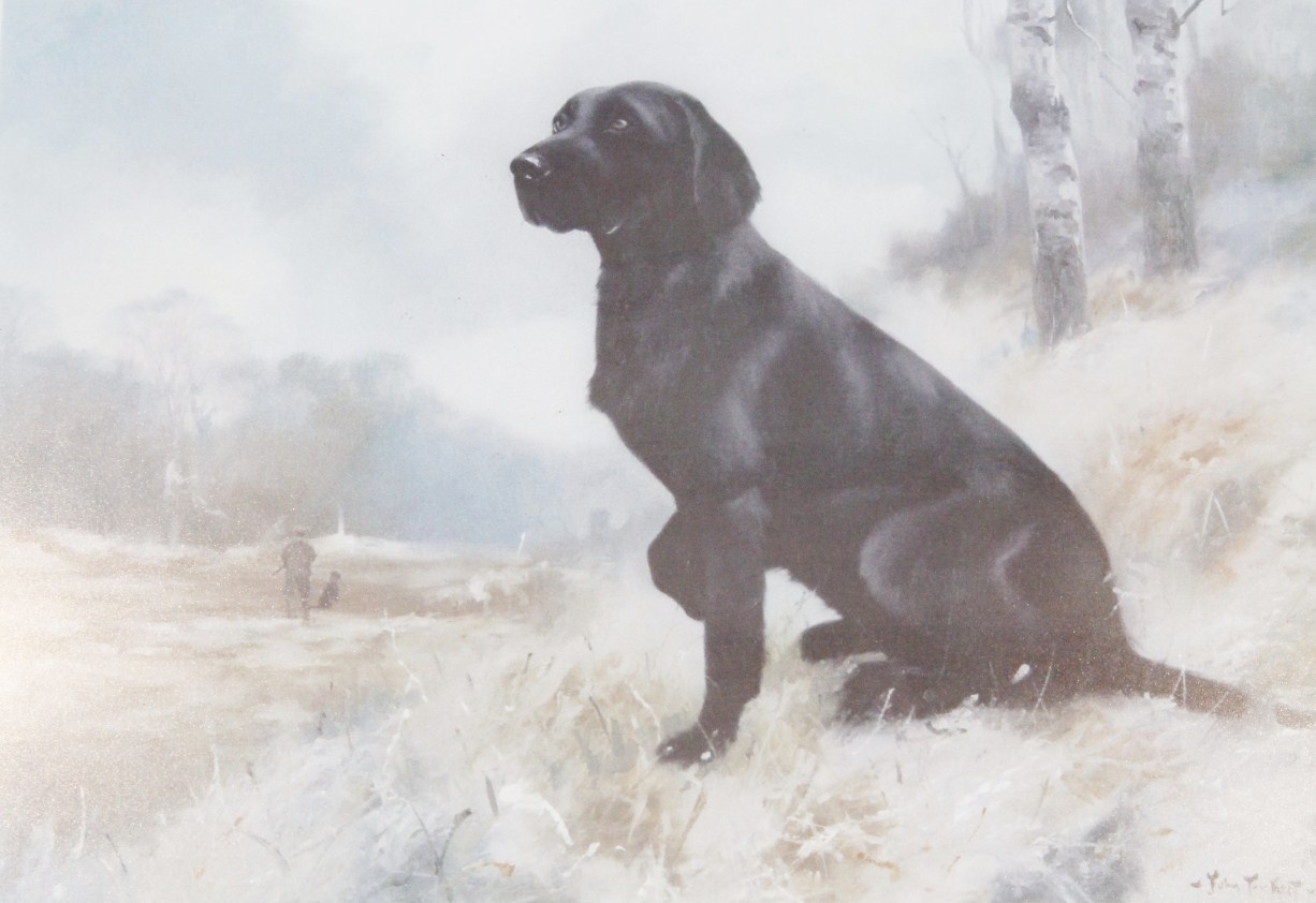 Appraisal: John Trickett thC Black Labrador in a woodland before huntsman