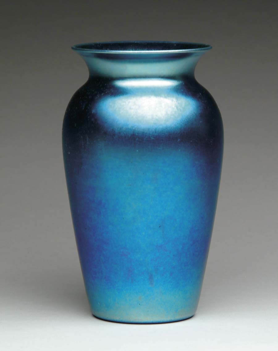 Appraisal: DURAND VASE Outstanding blue iridescent Durand vase has silver V