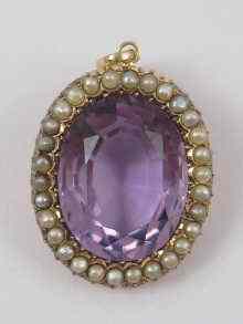 Appraisal: A fine amethyst and pearl pendant set in yellow metal