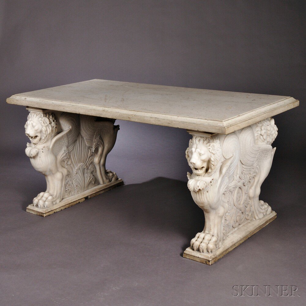 Appraisal: Victorian Carrara Marble Lion Garden Table late th century alabaster