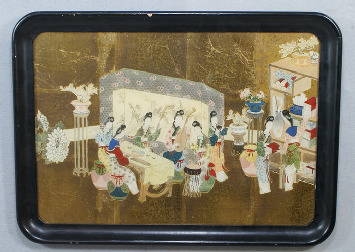 Appraisal: Chinese decoupage print depicting Mandarin ladies playing musical instruments x