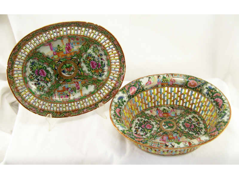 Appraisal: pcs Rose Medallion Porcelain Lot includes Oval platter with pierced