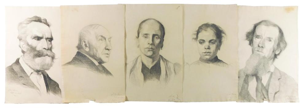 Appraisal: Jennie M Burr Connecticut - five unframed portrait drawings -