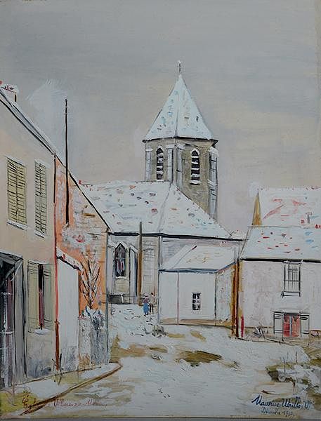 Appraisal: Fine gouache on cardboard Eglise de Villiens Sure Morin by