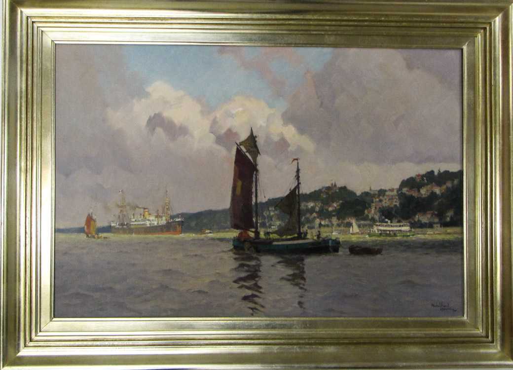 Appraisal: ADOLPH MUHLHAN OIL ON CANVAS Hamburg German - coastal village