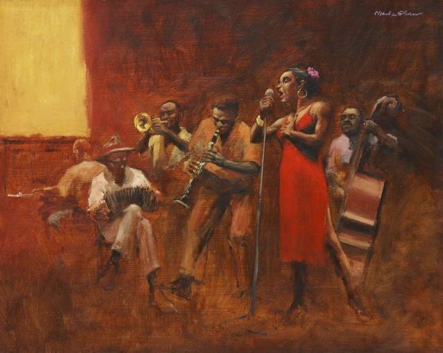 Appraisal: Framed oil painting on canvas New Orleans Jazz Singer signed