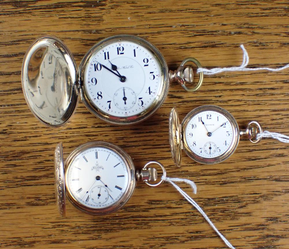 Appraisal: THREE HUNTER CASE POCKET WATCHES Hamilton model jewel grade size