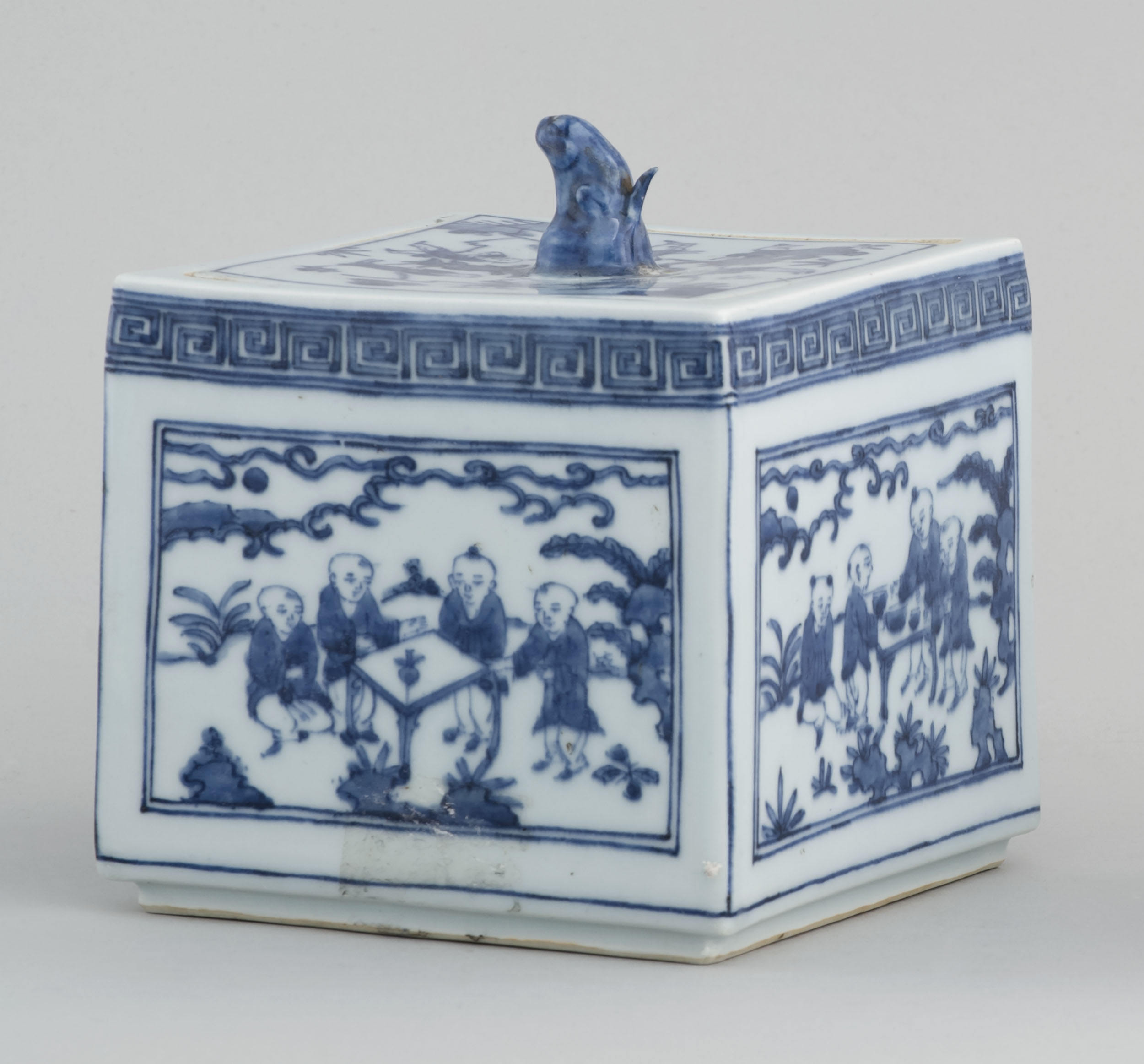 Appraisal: BLUE AND WHITE PORCELAIN COVERED BOX th CenturyIn square form