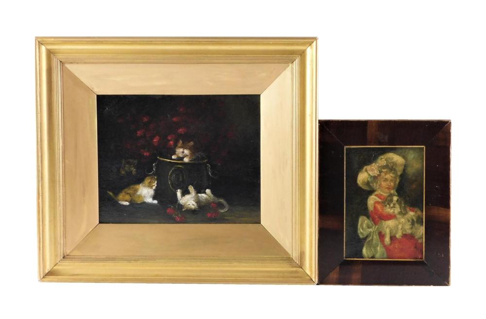 Appraisal: Two animal themed oil paintings details include one painting depicting