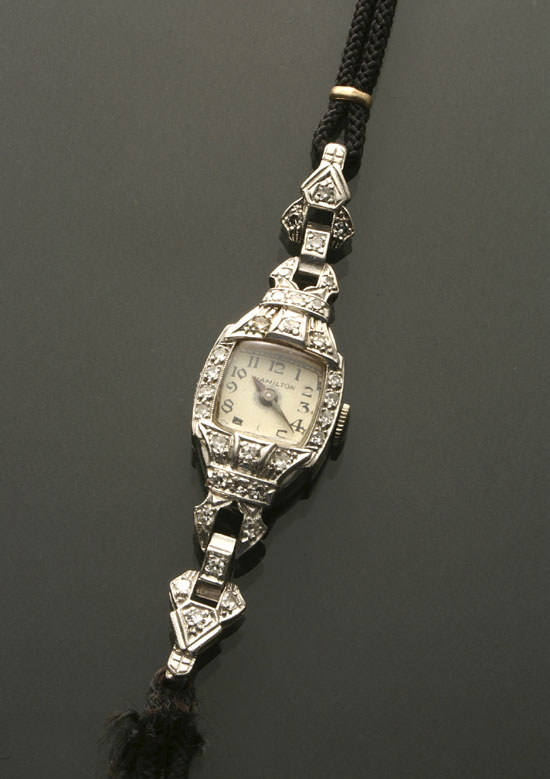 Appraisal: Lady's Art Deco Platinum and Diamond Manual-Wind -Jewel Cocktail Wristwatch