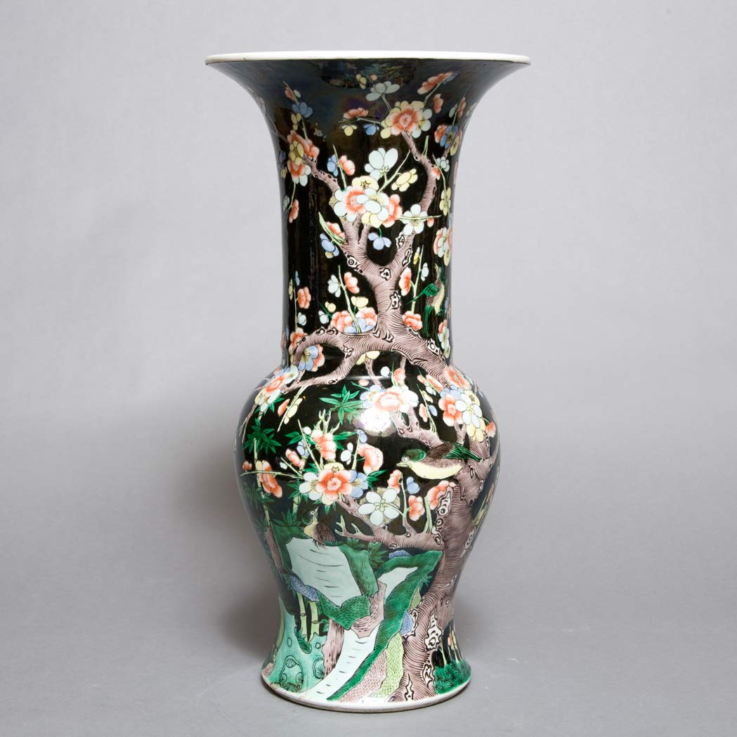 Appraisal: Chinese Famille Noire Glazed Porcelain Vase Late th th century