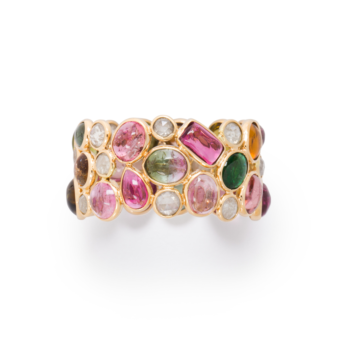 Appraisal: A MULTI-HUED TOURMALINE AND EIGHTEEN KARAT GOLD RING A multi-hued