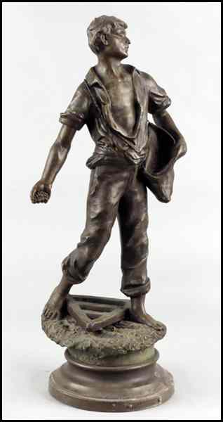 Appraisal: PATINATED METAL FIGURE OF A YOUNG FARMER H '' Condition