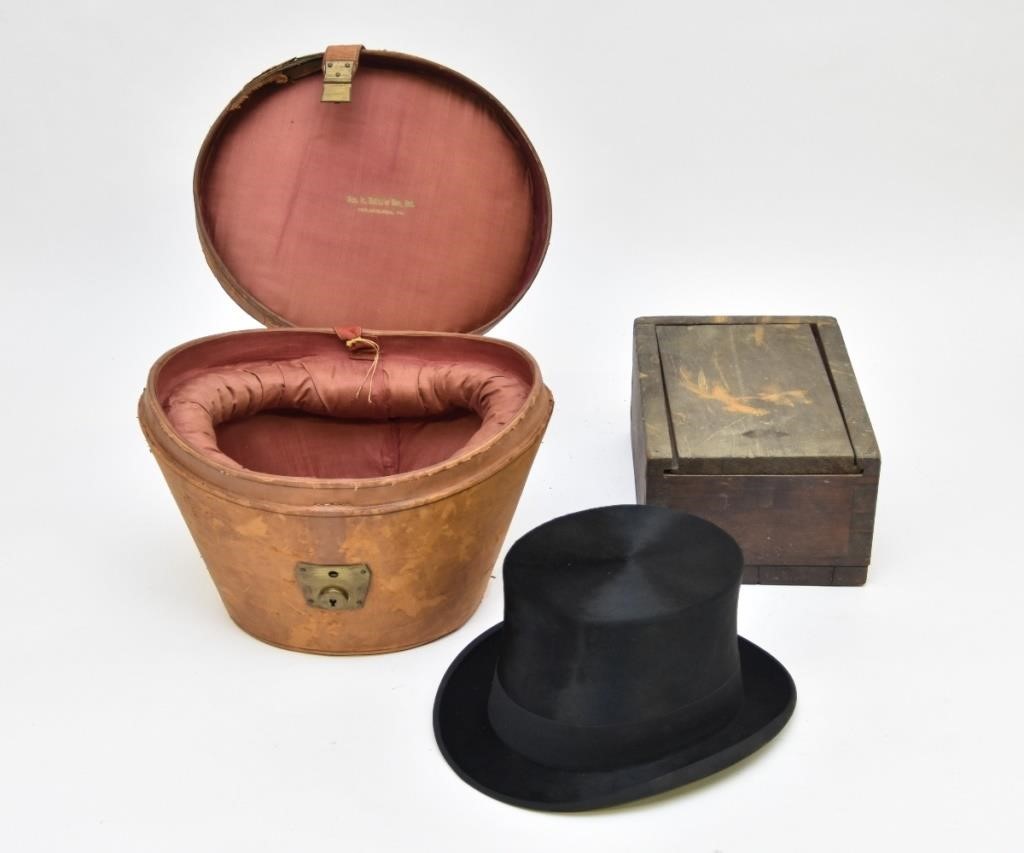 Appraisal: Leather cased top hat by 'Reeds Philadelphia case h x