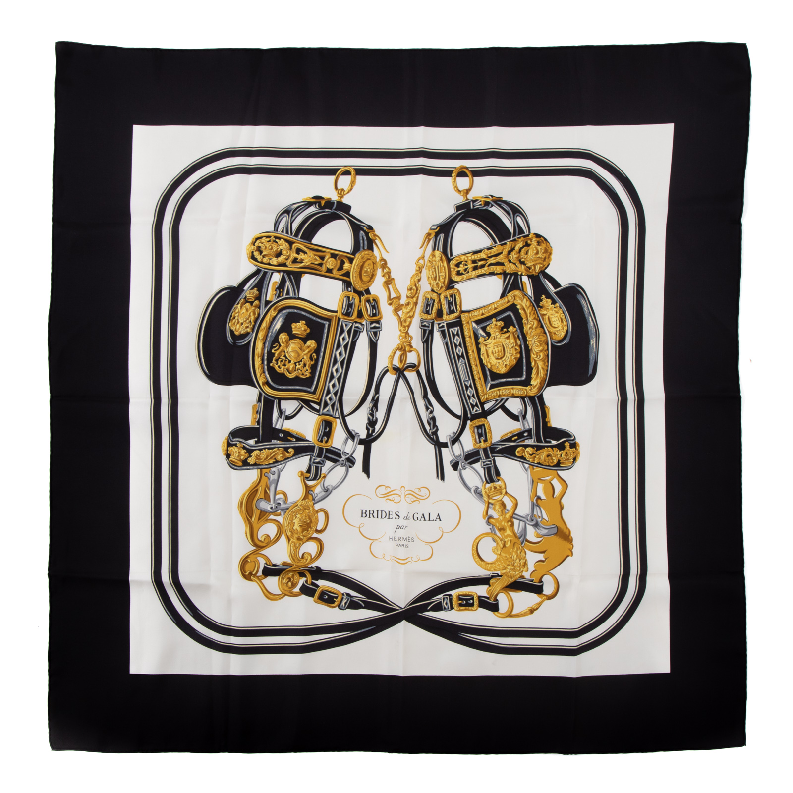 Appraisal: AN HERMES BRIDES DE GALA SCARF Black gold and multicolor