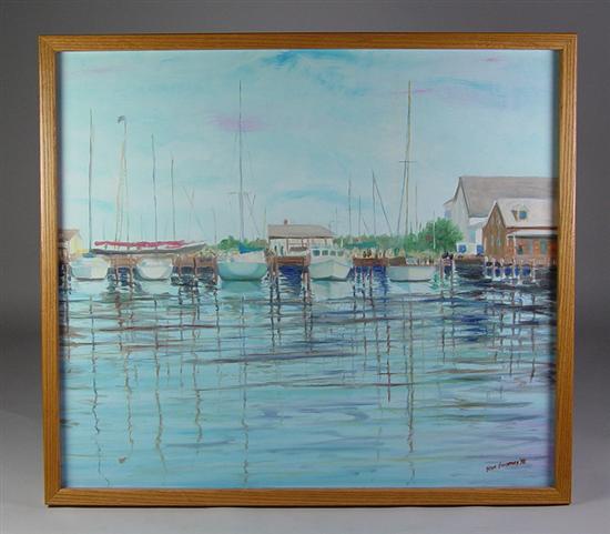 Appraisal: Sweeney Stan American Oil on canvas of boat slip with