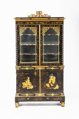 Appraisal: A fine Regency style black and gold lacquer cabinet with