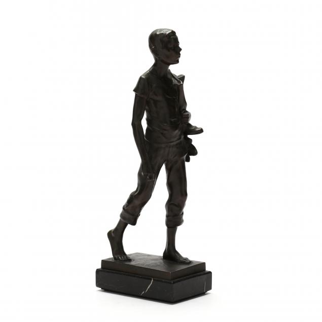 Appraisal: ADOLF JOSEF POHL AUSTRIAN - BRONZE BOY STRIDING WITH BOOTS