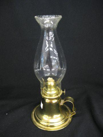 Appraisal: Antique Brass Chamberstick Style Oil Lamp with chimney tall