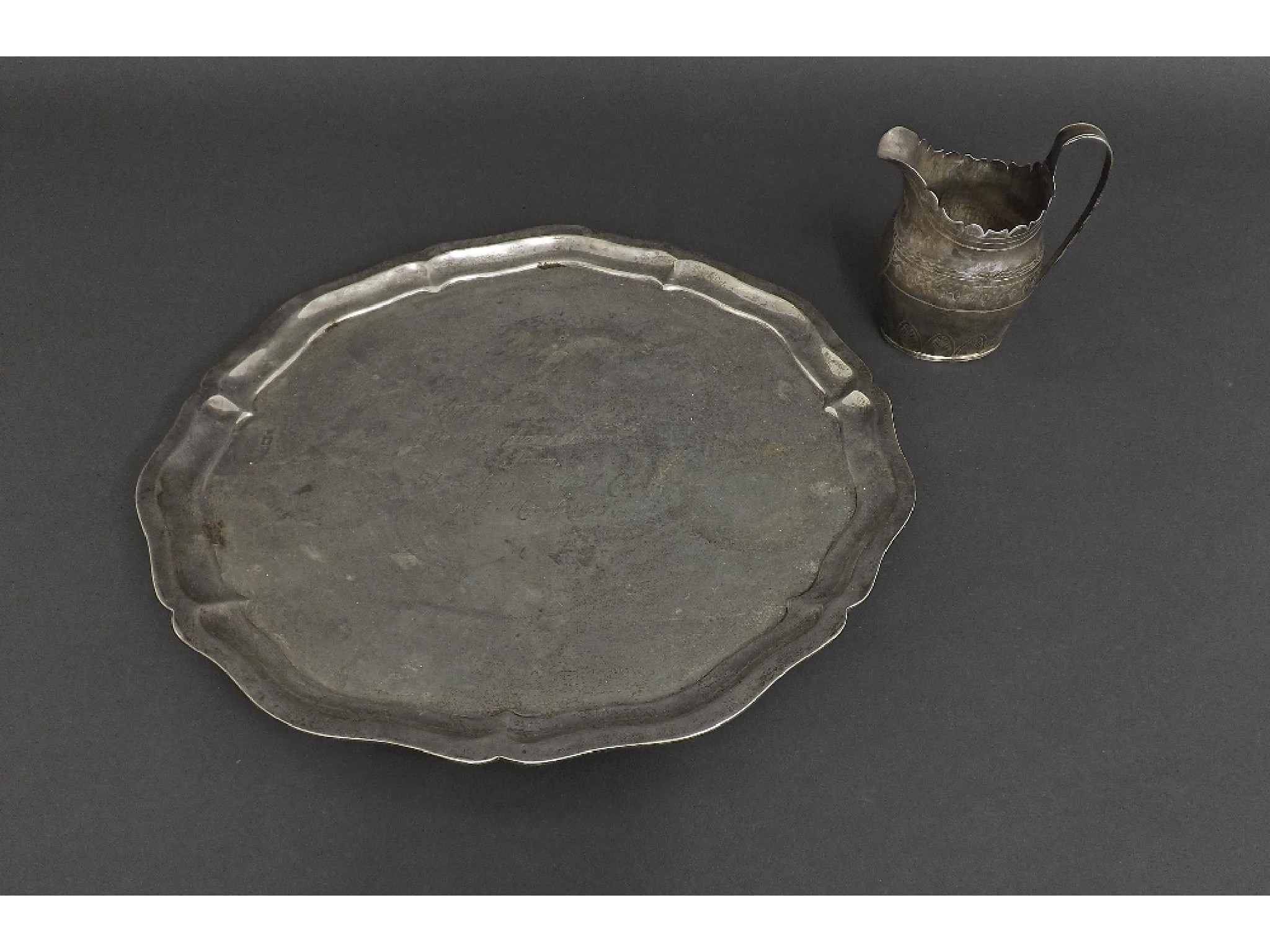 Appraisal: Silver circular salver with a gadrooned border engraved inscription dated