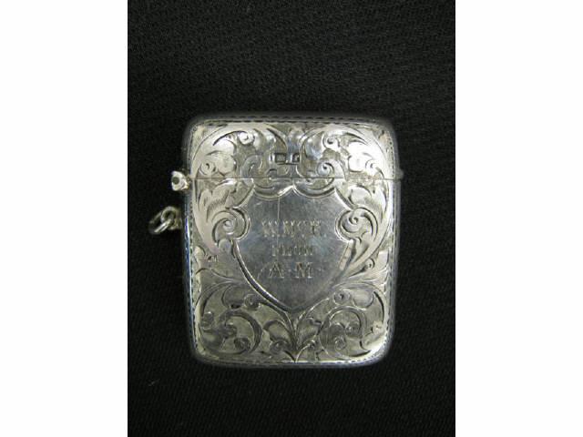 Appraisal: Victorian English Sterling Silver Match Safe or Vesta shield decor