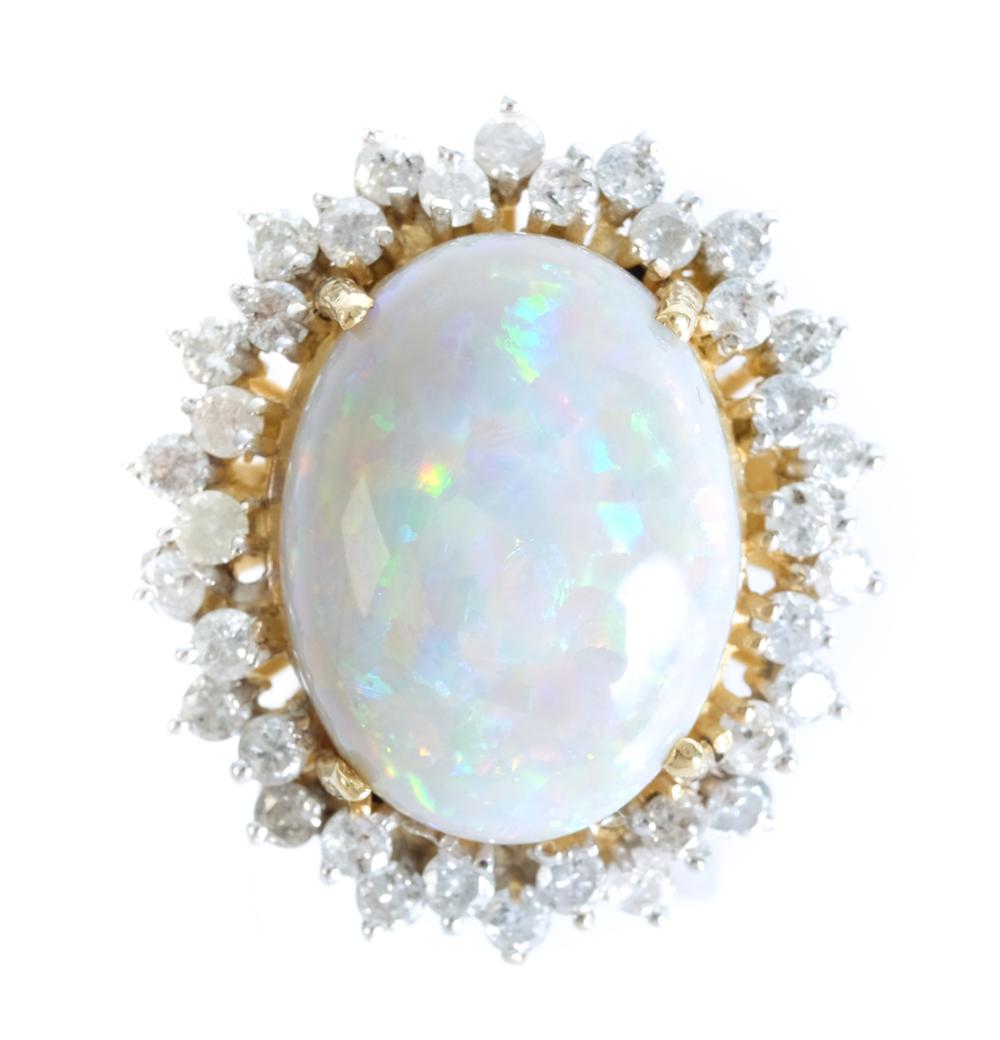 Appraisal: K YG CTW AUSTRALIAN OPAL W DIAMOND HALO K yellow