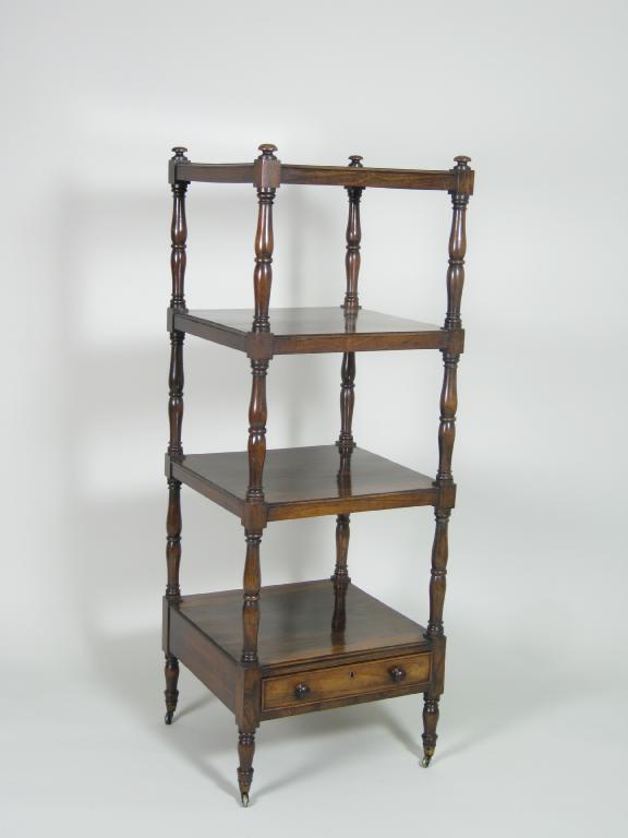 Appraisal: An early Victorian rosewood square four tier Whatnot fitted drawer