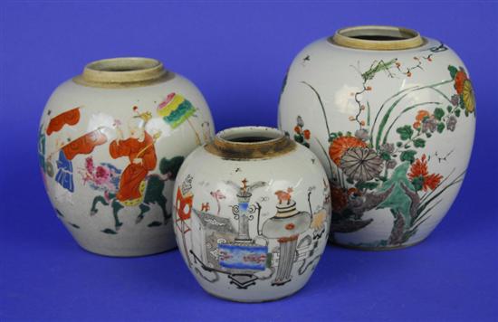 Appraisal: THREE CHINESE FAMILLE VERTE GINGER JARS height of tallest inches