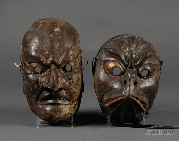 Appraisal: Two Masks Japan th century Gagaku masks of paper-mache with