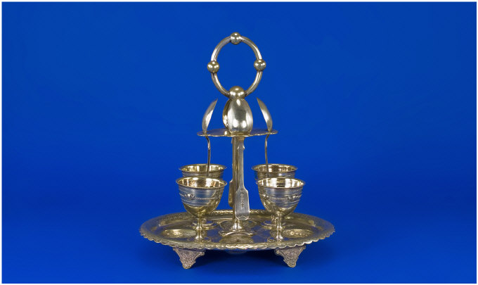 Appraisal: Silver Plated Egg Stand With egg cups and spoons