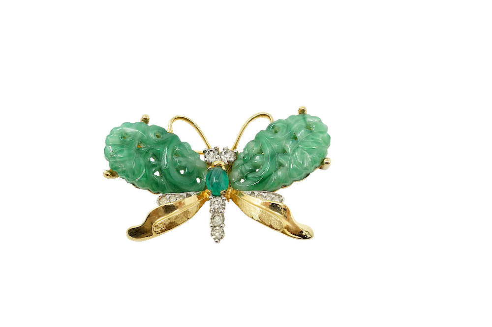 Appraisal: Vintage Plated Butterfly Brooch Vintage Jade Gold Plated Butterfly Brooch