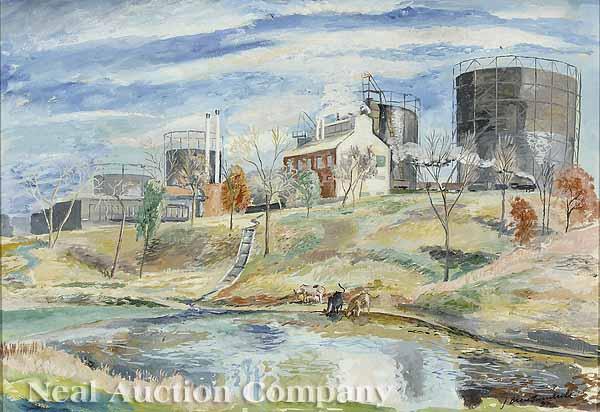 Appraisal: James Barre Turnbull American Missouri - Behind the Refinery watercolor