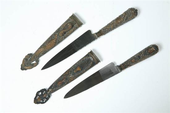 Appraisal: TWO GAUCHO KNIVES Argentina th century Similar knives with ornately