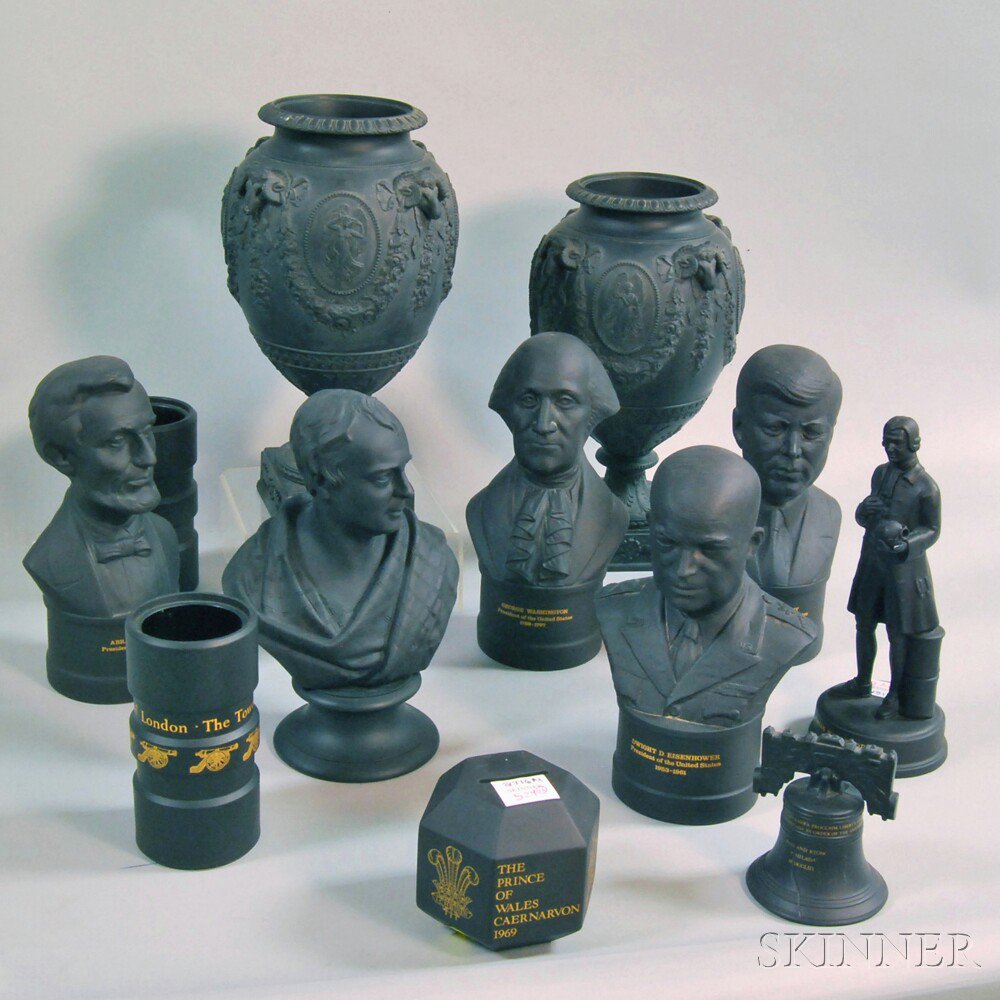 Appraisal: Twelve Wedgwood Black Basalt Items busts of Josiah Wedgwood Washington