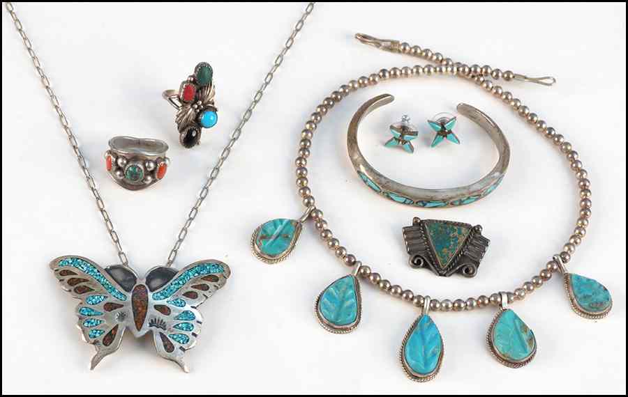 Appraisal: SILVER AND TURQUOISE NECKLACE Together with a silver and turquoise