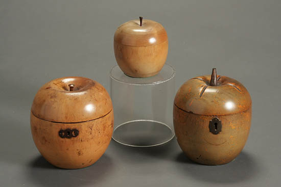 Appraisal: Three George III Fruitwood Apple-Form Tea Caddies Circa Of natural