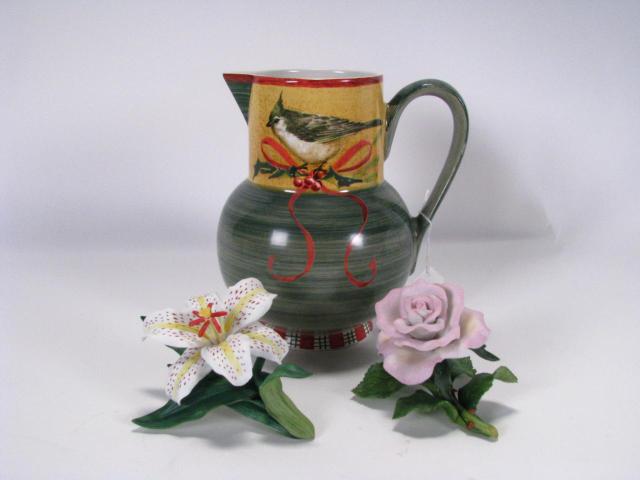 Appraisal: Lenox Winter Greetings Pitcher high and two Lenox Porcelain Flowers