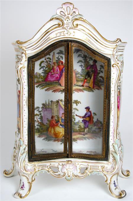 Appraisal: SEVRES STYLE PORCELAIN MINIATURE VITRINE TH CENTURY with shell form