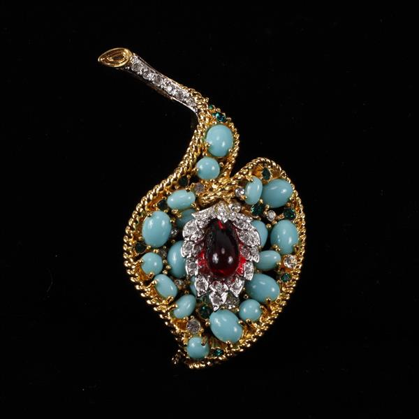 Appraisal: Kenneth J Lane KJL Jeweled Leaf Brooch Pin W