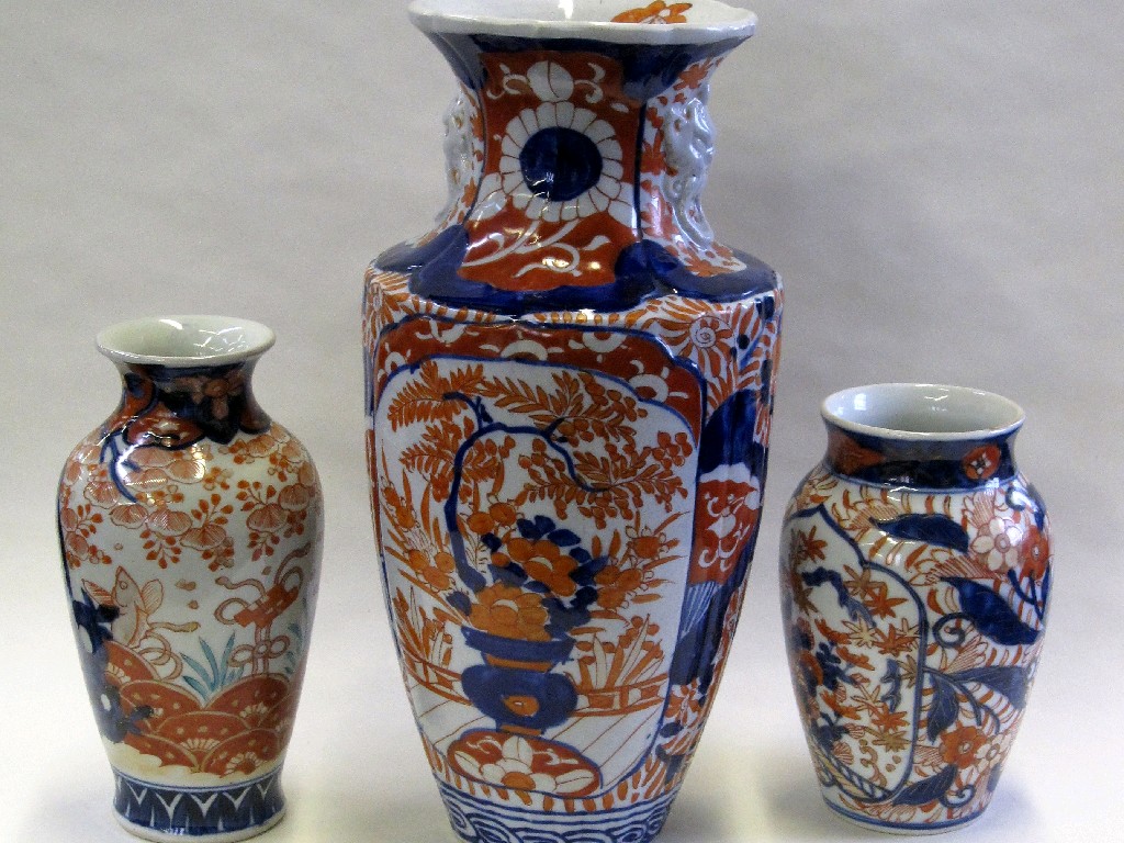 Appraisal: Three oriental vases decorated in the Imari palette