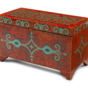 Appraisal: An Iberian Style Lapis Lazuli Turquoise and Amber Inlaid Coffer