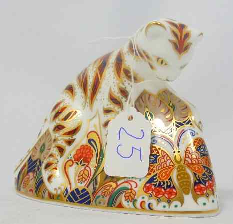 Appraisal: Royal Crown Derby Paperweight Bengal Tiger Cub Gold stopper Boxed