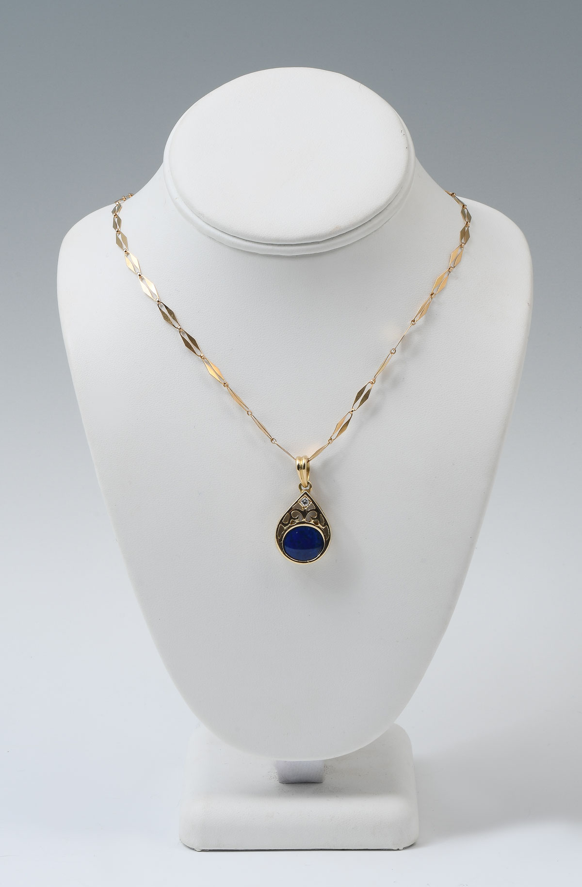 Appraisal: K LAPIS PENDANT ON VINTAGE FRENCH CHAIN s hand pierced