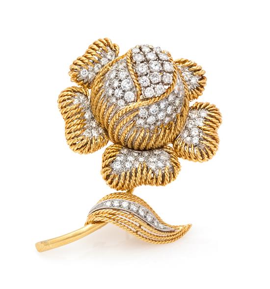 Appraisal: Sale Lot An Karat Bicolor Gold and Diamond Flower Brooch