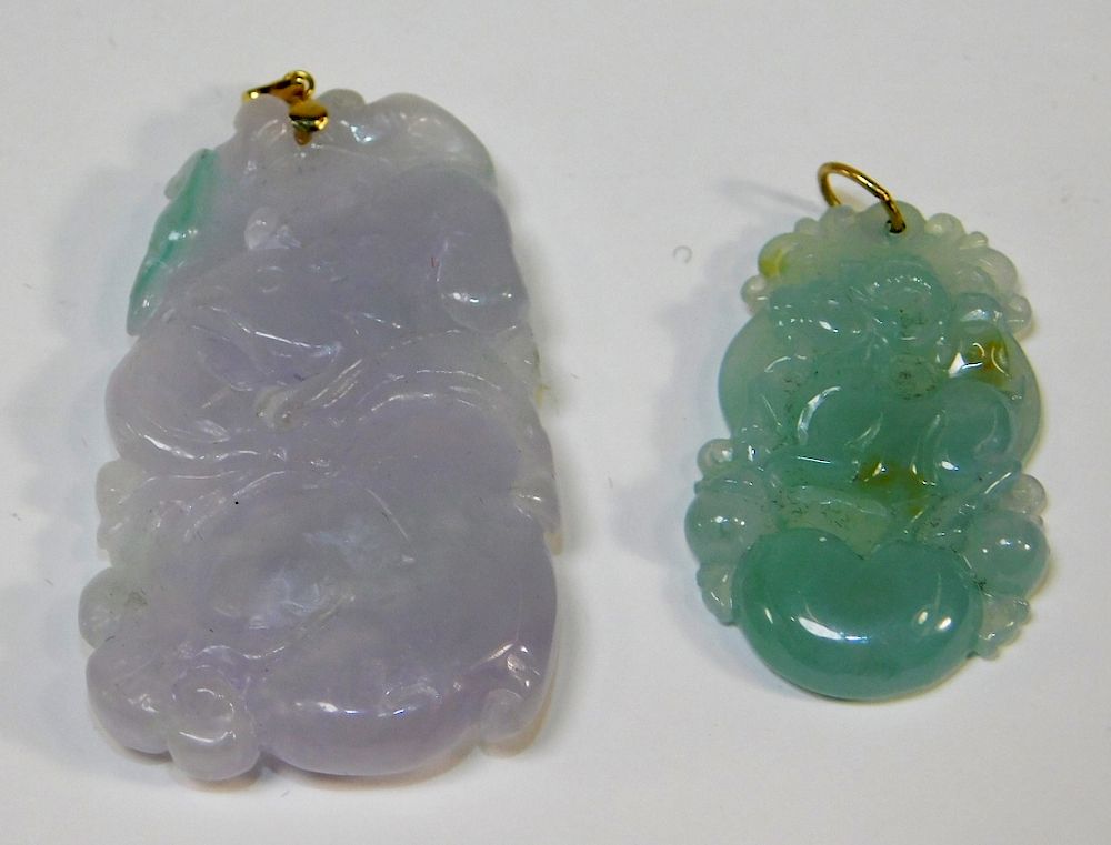 Appraisal: PC Chinese Celadon Lavender Jadeite Pendant China Early th Century