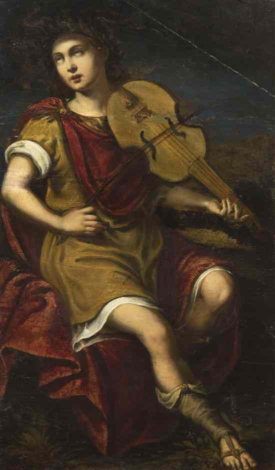 Appraisal: Italian School th century Violinist oil on panel x inches