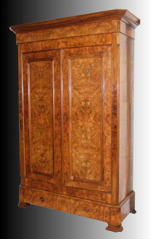 Appraisal: Good th century burr walnut armoire the two heavily figured