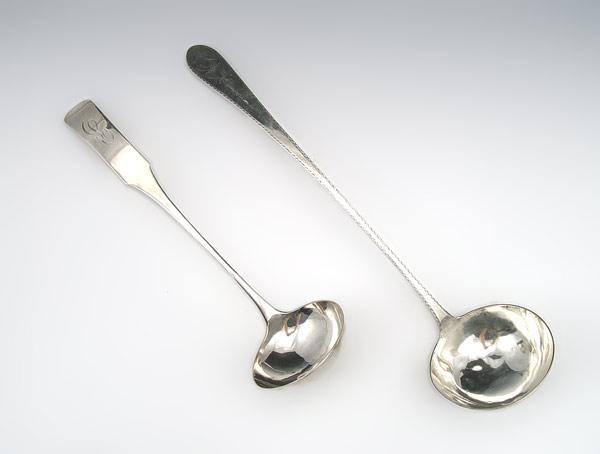 Appraisal: COIN SILVER LADLES To include A Johnston monogrammed L ''