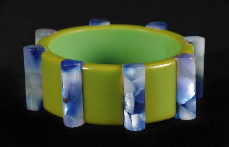 Appraisal: Bakelite Bracelet with Inset Blue Pearlescent Rods Condition Excellent Size